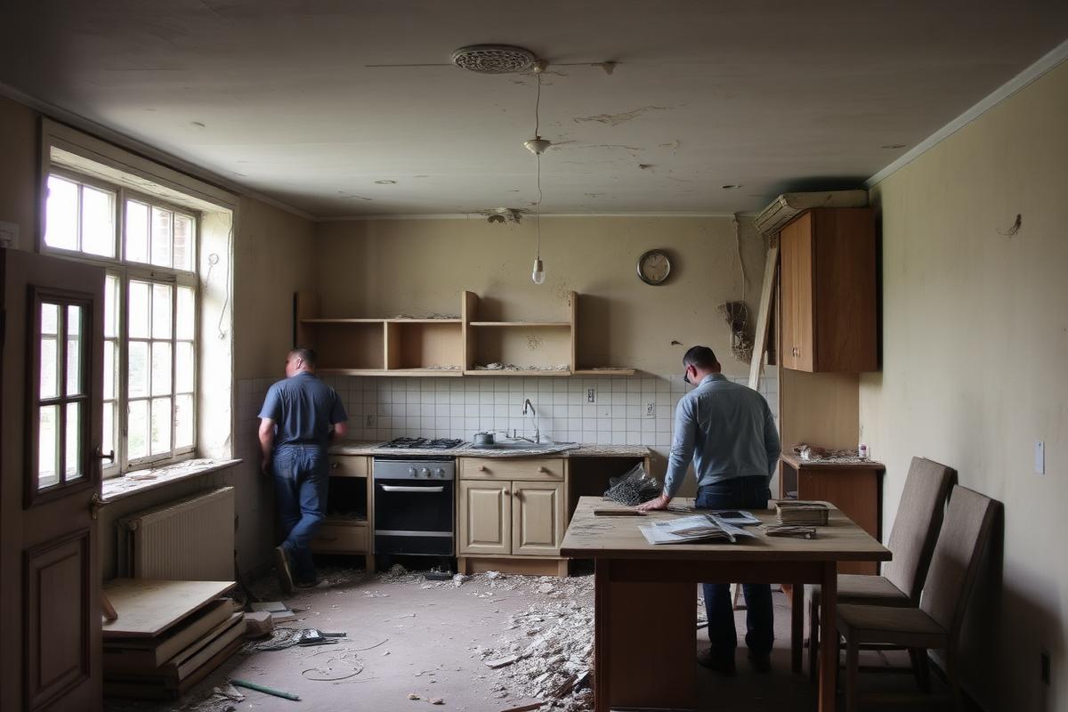 Oude keuken wordt gedemonteerd in een leegstaande woning