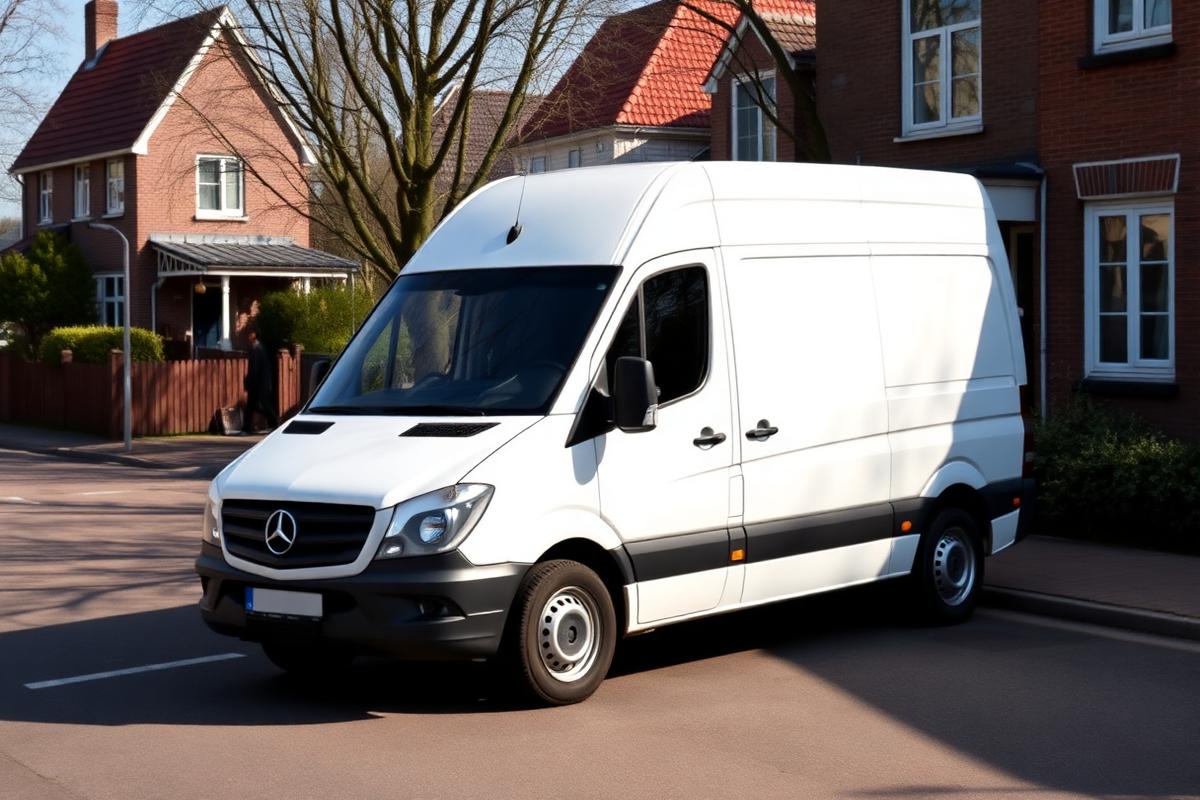 Werkbus van de keukenmonteur geparkeerd in een Nederlandse woonwijk